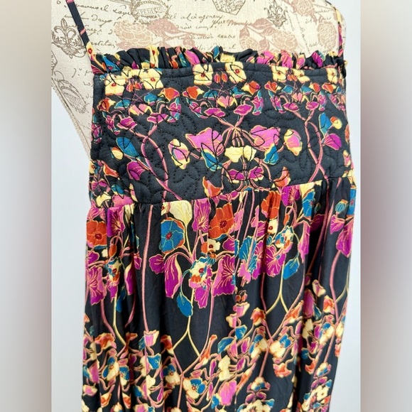 ANTHROPOLOGIE Black and fuchsia floral MACI quilted top maxi sundress size L - Picture 12 of 16